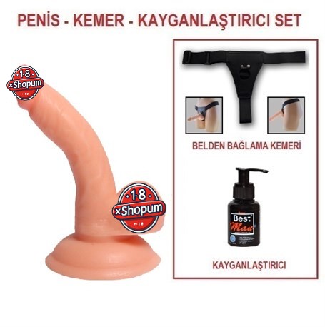 13 cm Belden Bağlamalı Realistik Dildo Penis Seti