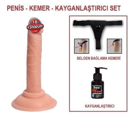 14 cm Belden Bağlamalı Realistik Testissiz Dildo Penis Set