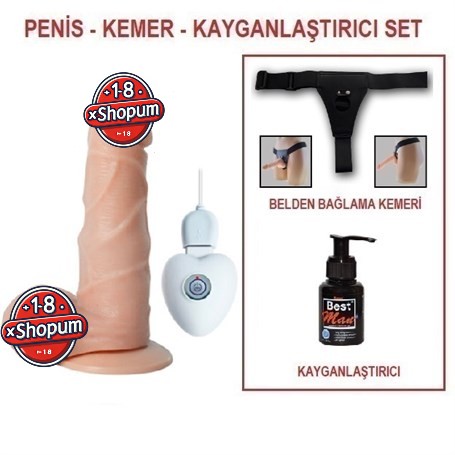 14,5 cm Belden Bağlamalı Titreşimli Realistik Dildo Penis Set