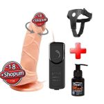 15 cm Belden Bağlamalı Gerçekçi Titreşimli 360° Oynar Başlı Dildo Vibratör Penis