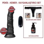 17 cm Belden Bağlamalı Titreşimli Gerçekçi Silikon Zenci Penis Set