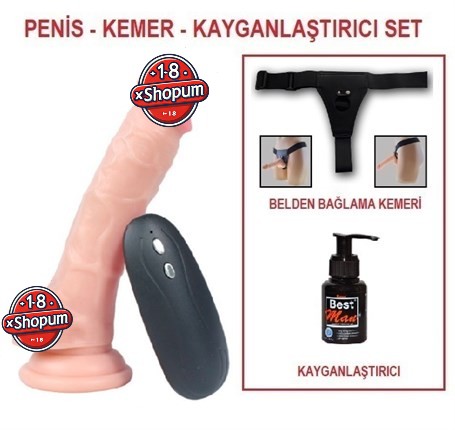 17 cm Belden Bağlamalı Titreşimli Realistik Dildo Penis Set