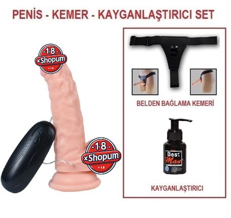 17 cm Belden Bağlamalı Titreşimli Realistik Dildo Penis Set