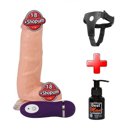 17,5 cm Belden Bağlamalı Titreşimli Realistik Dildo Penis Set