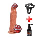 18 cm Belden Bağlamalı 360° Oynar Başlı Titreşimli Penis