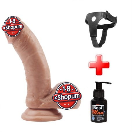 18 cm Belden Bağlamalı Gerçekçi Çift Katmanlı Silikon Penis