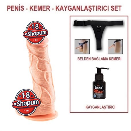 18 cm Belden Bağlamalı Realistik Damarlı Vantuzlu Dildo Penis