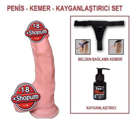 18 cm Belden Bağlamalı Realistik Dildo Penis Set