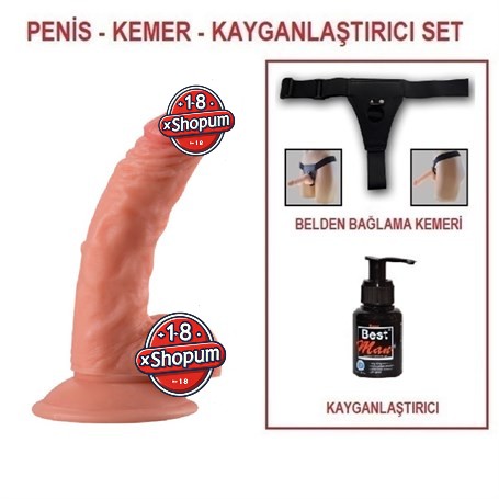 18 cm Belden Bağlamalı Realistik Vantuzlu Dildo Penis