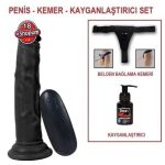 18,5 cm Belden Bağlamalı Realistik Testissiz Titreşimli Zenci Dildo Penis Set