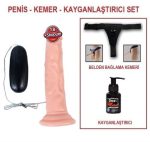 18,5 cm Belden Bağlamalı Titreşimli Realistik Testissiz Dildo Penis Set