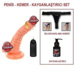 19 cm Belden Bağlamalı Gerçekçi Titreşimli Dildo Vibratör Penis Set