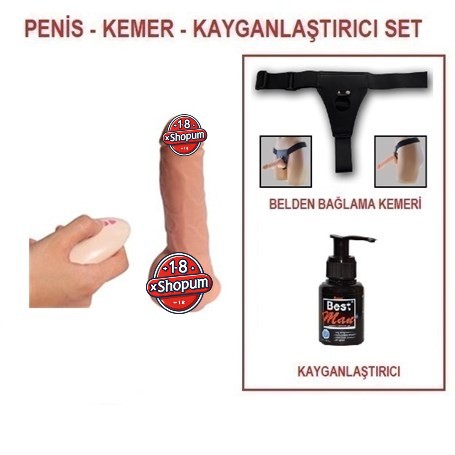 19 cm Belden Bağlamalı Titreşimli Realistik Dildo Penis Set