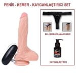 20,5 cm Belden Bağlamalı Gerçekçi Titreşimli Dildo Vibratör Penis Set