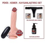 20,5 cm Belden Bağlamalı Gerçekçi Titreşimli Dildo Vibratör Penis Set