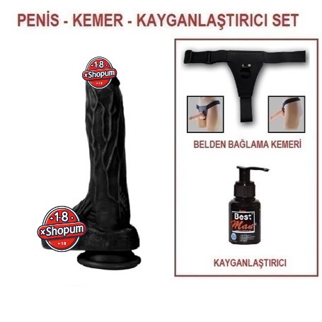 20,5 cm Belden Bağlamalı Realistik Dildo Zenci Penis Set