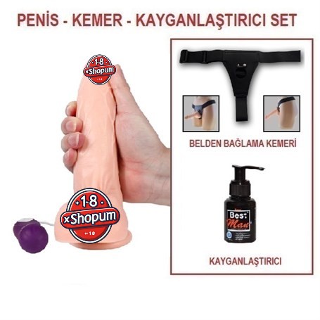 20,5 cm Belden Bağlamalı Titreşimli Realistik Dildo Penis Set