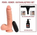 21 cm Belden Bağlamalı Titreşimli Realistik Dildo Penis Set