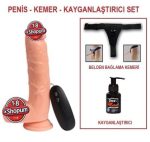 21 cm Belden Bağlamalı Titreşimli Realistik Dildo Penis Set