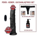 21 cm Belden Bağlamalı Titreşimli Gerçekçi Silikon Zenci Penis Set