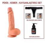 22 cm Belden Bağlamalı Çift Katmanlı Realistik Dildo Penis Seti