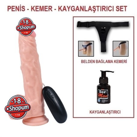 22,5 cm Belden Bağlamalı Gerçekçi Titreşimli Dildo Vibratör Penis