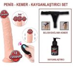 23 cm Belden Bağlamalı Titreşimli Realistik Dildo Penis Set