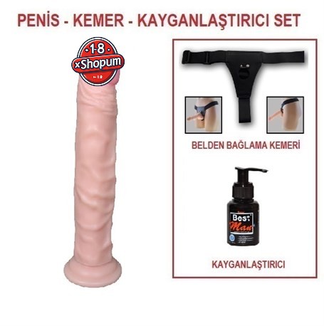 24 cm Belden Bağlamalı Realistik Testissiz Dildo Penis Set