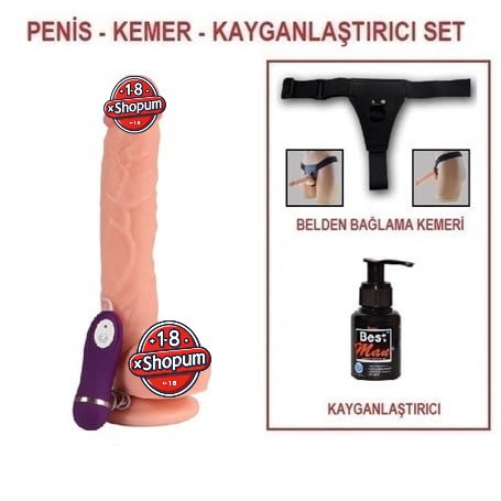 26 cm Belden Bağlamalı Titreşimli Realistik Dildo Penis Set