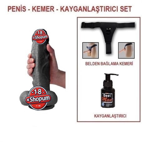 27 cm Belden Bağlamalı Realistik Dildo Zenci Penis Set