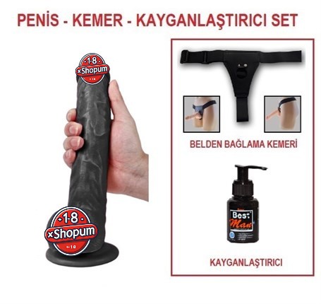 28 cm Belden Bağlamalı Realistik Dildo Zenci Penis Set