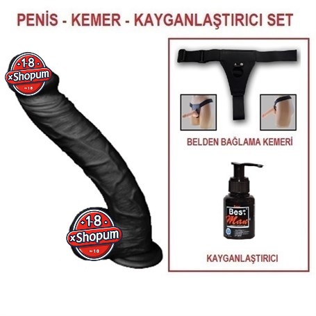 33 cm Belden Bağlamalı Realistik Dev Zenci Penis Set