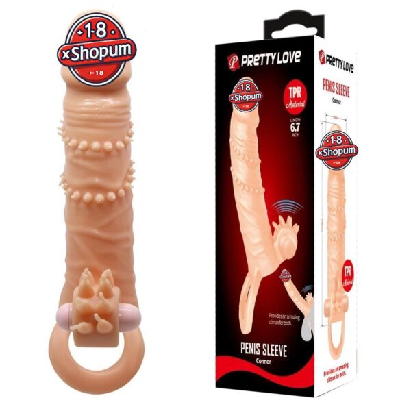 4 cm dolgu uzatmalı titreşimli penis kılıfı prezervatif vibratör - Connor.