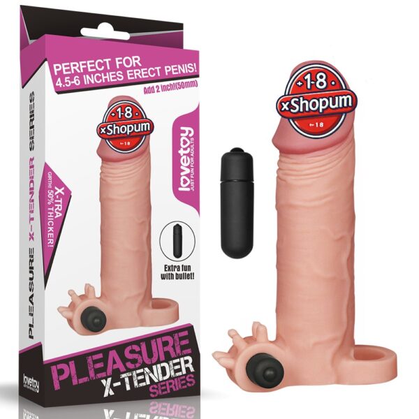 4,5 cm uzatmalı ten rengi realistik titreşimli penis kılıfı XTender.