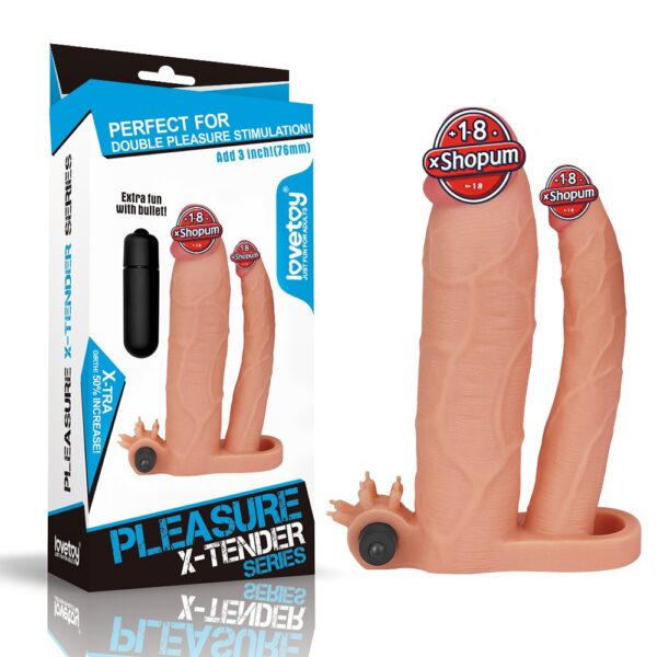 7,5 cm uzatmalı çiftli içi boş titreşimli 21 cm çatal dildo penis kılıfı.