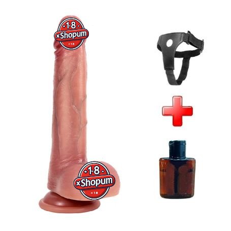 Belden Bağlamalı Yeni Nesil Çift Katmanlı 22 cm Realistik Dildo Penis