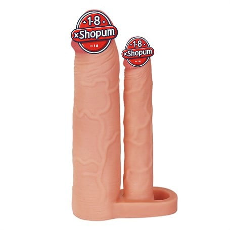 5 cm uzatmalı çiftli içi boş testis kavramalı 20 cm çatal dildo penis kılıfı.