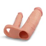 5 cm uzatmalı çiftli içi boş testis kavramalı 20 cm çatal dildo penis kılıfı.