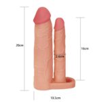 5 cm uzatmalı çiftli içi boş testis kavramalı 20 cm çatal dildo penis kılıfı.