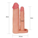 5 cm uzatmalı çiftli içi boş testis kavramalı 20 cm çatal dildo penis kılıfı.