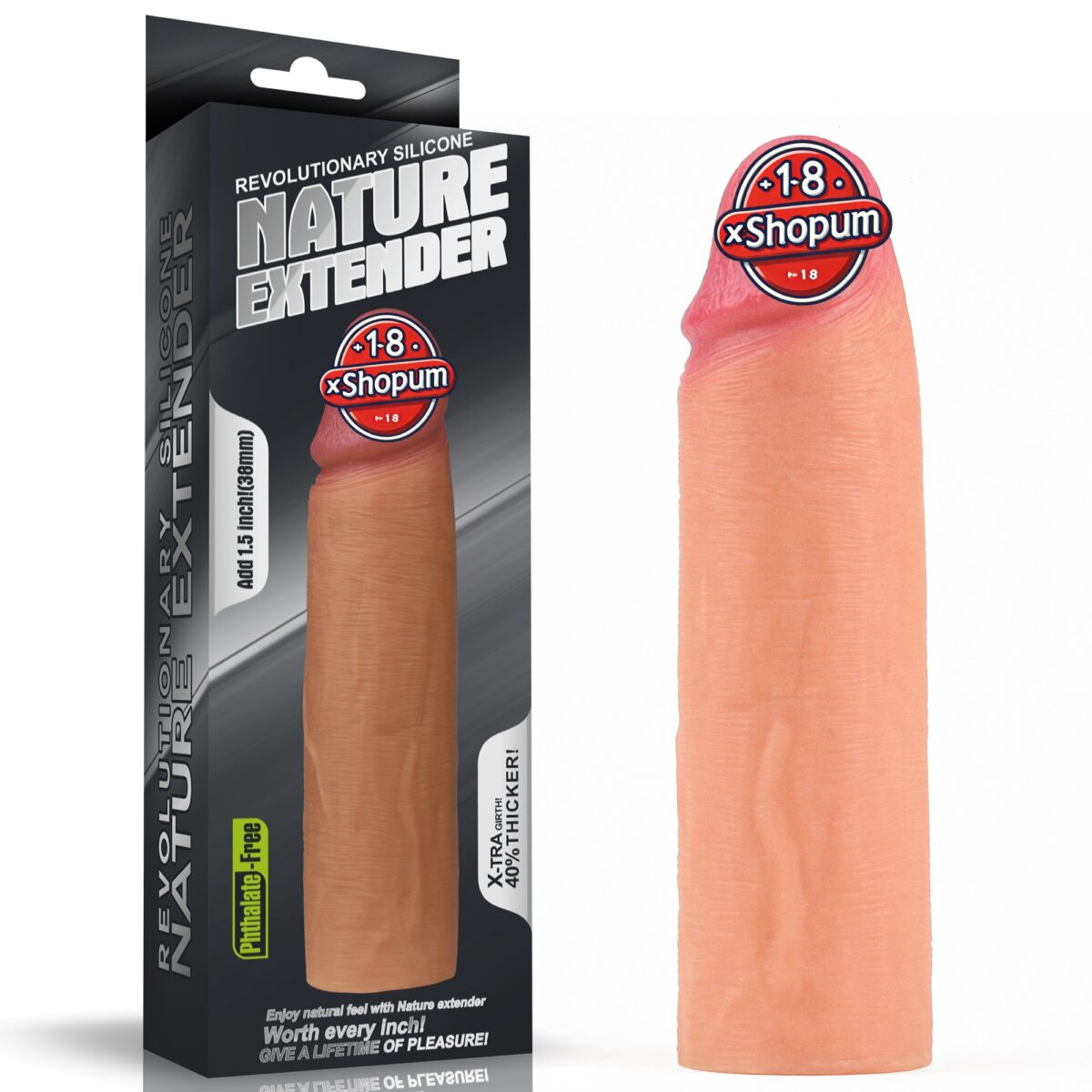 Nature Extender 4.5 cm dolgulu premium ten rengi silikon penis kılıfı.