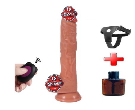 USB Şarjlı 22 cm Belden Bağlamalı İleri Geri Hareketli Gerçekçi Silikon Vantuzlu Penis