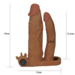 5 cm uzatmalı çiftli içi boş titreşimli 19 cm çatal dildo melez penis kılıfı.