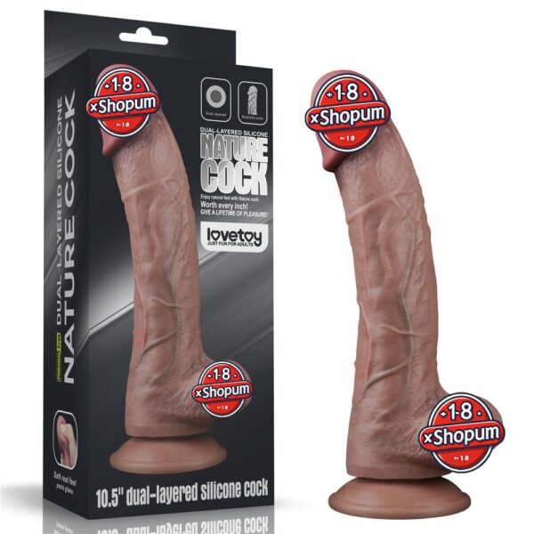 Yeni Nesil Çift Katmanlı 26,5 cm Realistik Dev Melez Dildo Penis