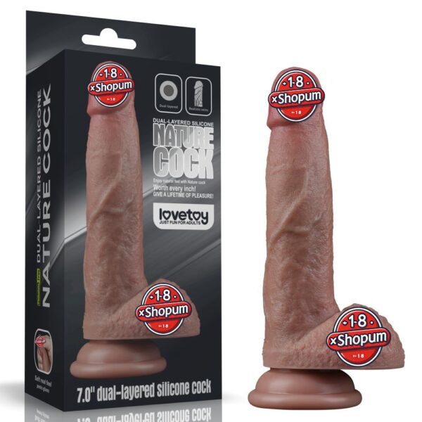 18.5 cm Realistik Çift Katmanlı Yeni Nesil Vantuzlu Melez Dildo Penis