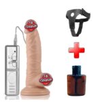 19 cm Realistik Titreşimli Vantuzlu Belden Bağlamalı Anal Vajinal Dildo Penis