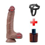 21.5 cm Realistik Çift Katmanlı Yeni Nesil Vantuzlu Belden Bağlamalı Melez Dildo Penis