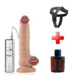 21.5 cm Realistik Titreşimli Vantuzlu Belden Bağlamalı Anal Vajinal Dildo Penis