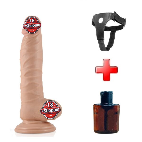 21.5 cm Realistik Vantuzlu Belden Bağlamalı Anal Vajinal Dildo Penis