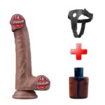 22.5 cm Realistik Çift Katmanlı Yeni Nesil Silikon Vantuzlu Belden Bağlamalı Melez Dildo Penis